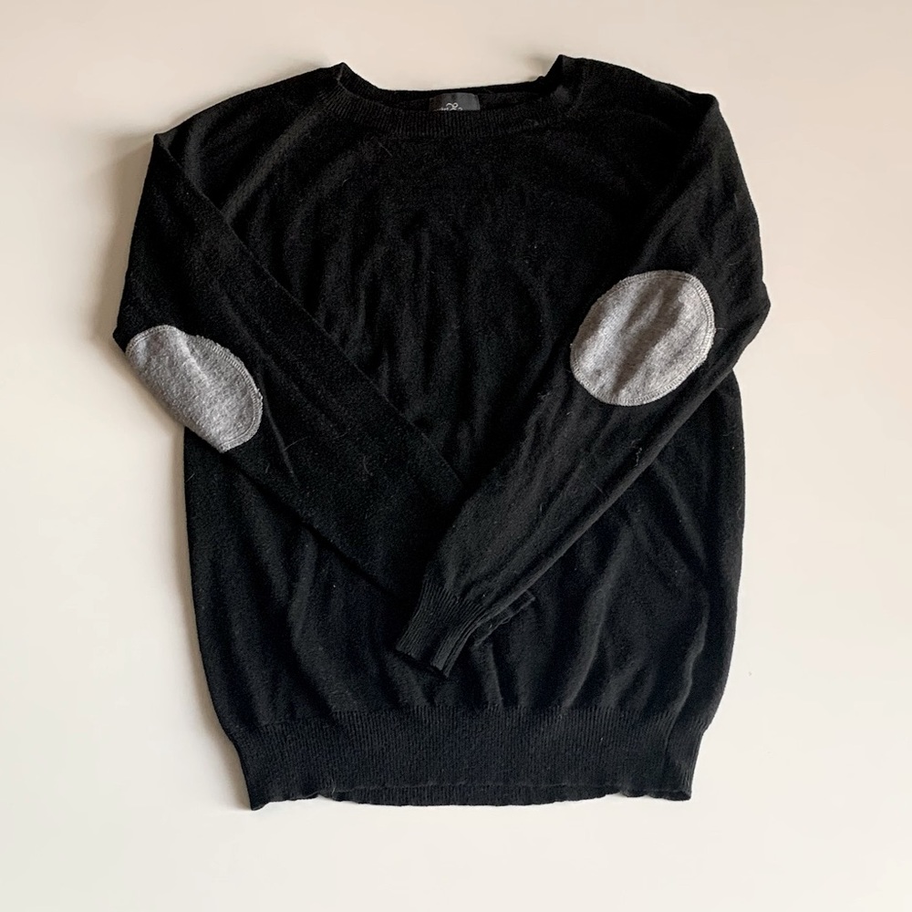 Black sweater with gray elbow patches